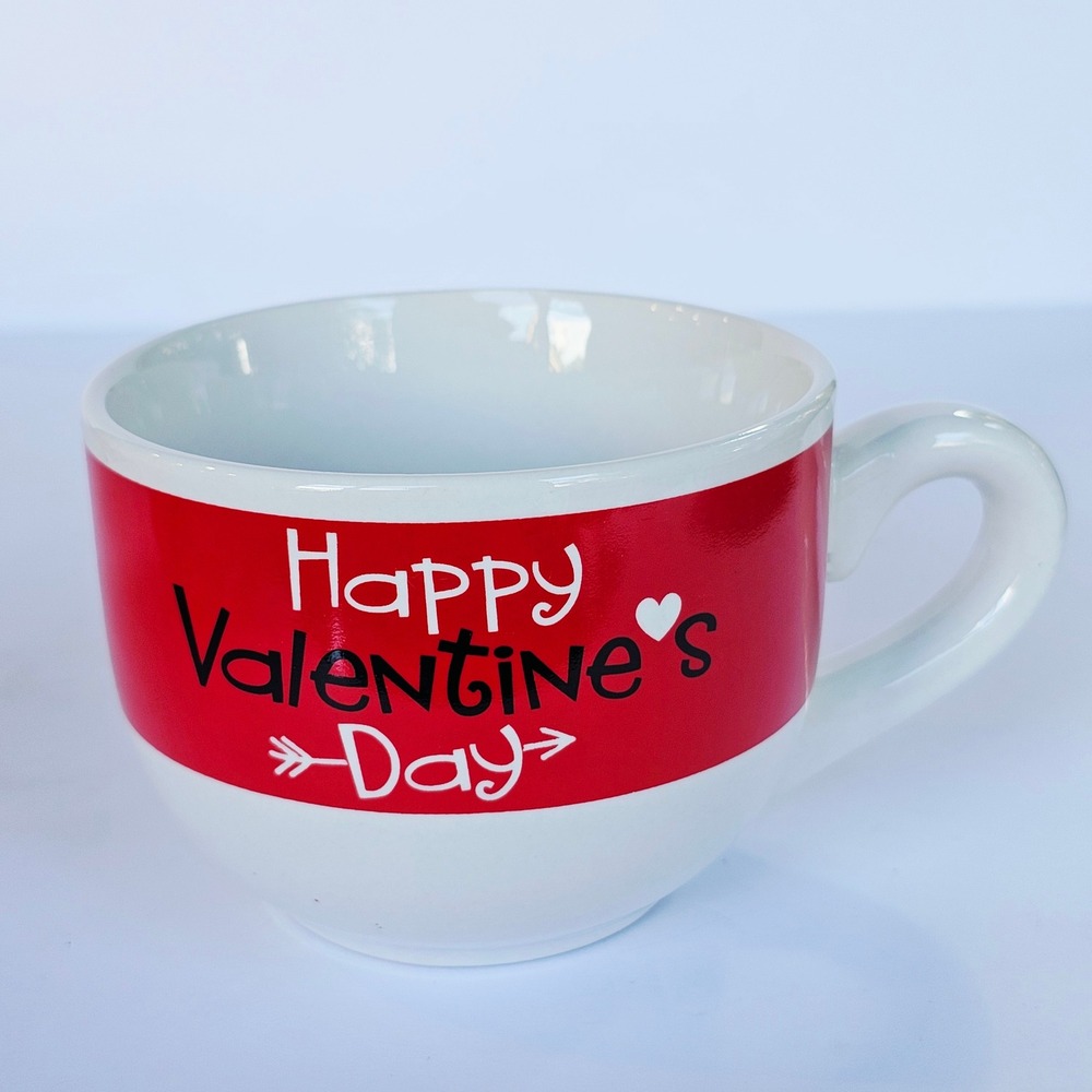 Happy Valentine's Day Mug Red White Heart Arrow Coffee Cup